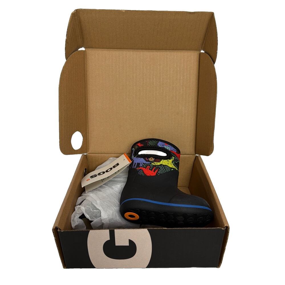 Bogs Classic Neon Dino 73095I-009 Toddler 4 Black Waterproof Rain Boots HAM653